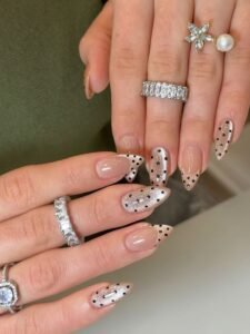 Sheer Nude Polka Dot Almond Nails 🖤