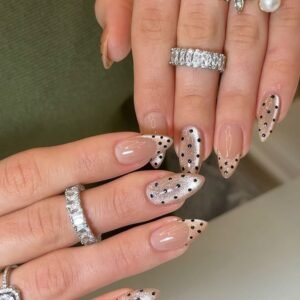 Sheer Nude Polka Dot Almond Nails 🖤