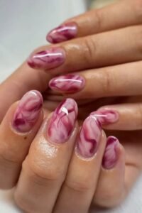Pink Marble Swirl Nails