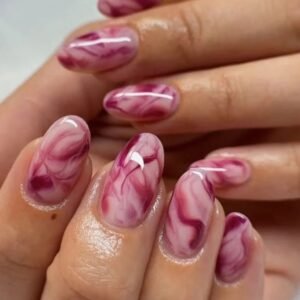 Pink Marble Swirl Nails