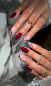 Burgundy Gold Glam Nails 🍷