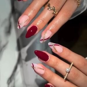 Burgundy Gold Glam Nails 🍷