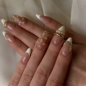 Pearl French 3D Almond Nails