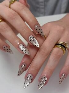 Silver Cat-Eye Polka Dot Almond Nails