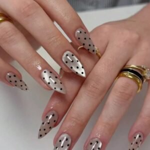 Silver Cat-Eye Polka Dot Almond Nails