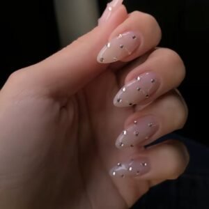 Nude Crystal Stud Nails