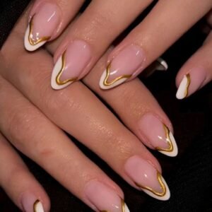 Golden Swirl French Nails ✨